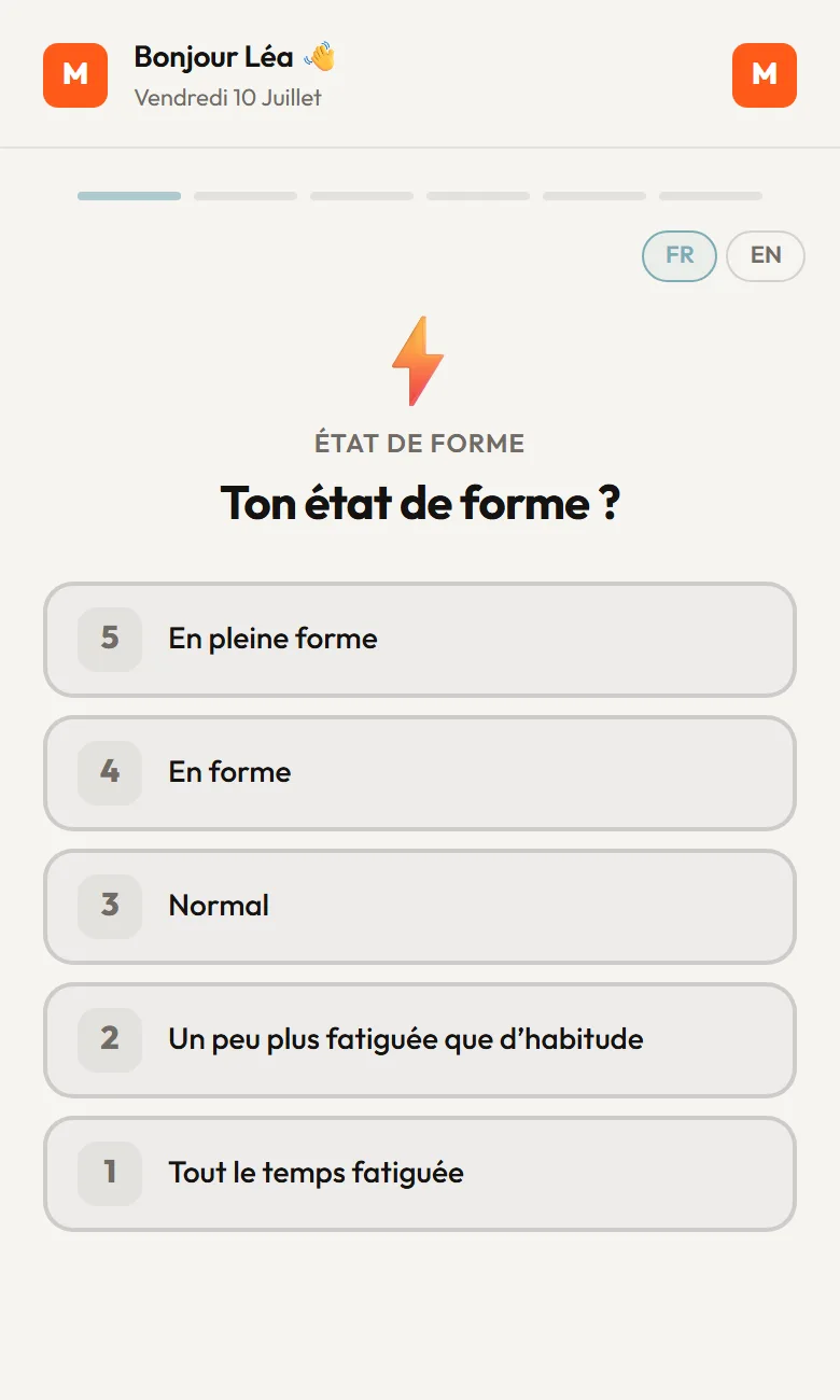 Questionnaire wellness Maro — échelle McLean avec descripteurs
